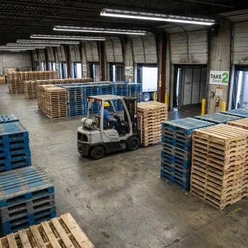 Pallets ready for sale in an Atlanta warehouse