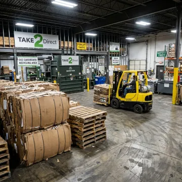 Baled cardboard recycling at a Denver warehouse