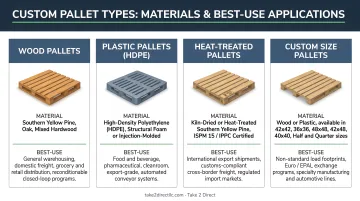 Four custom pallet types comparison chart with materials and best-use applications