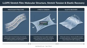 LLDPE molecular structure showing stretch tension and elastic recovery process