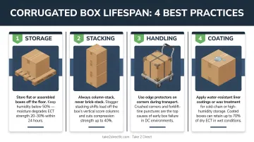Four corrugated box lifespan extension best practices storage stacking handling coating