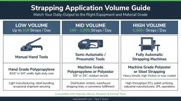 Strapping application volume guide matching daily output to equipment and material grade