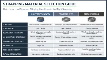 Strapping material selection decision guide based on load type and shipping conditions