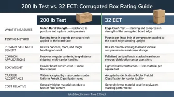 200 lb test versus 32 ECT corrugated box rating side-by-side comparison