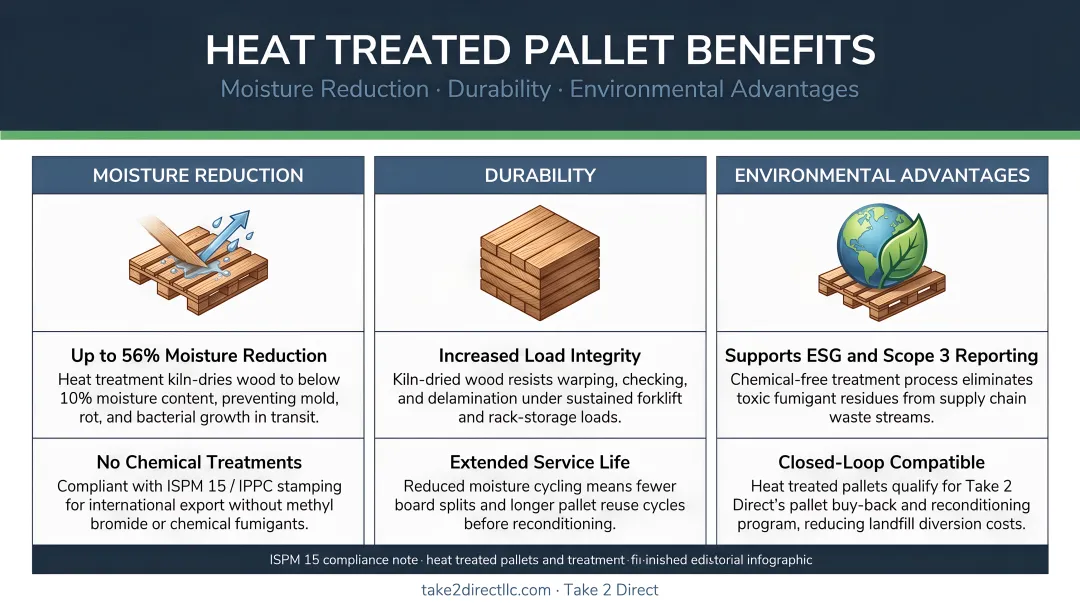 Heat treated pallet benefits comparison moisture reduction durability and environmental advantages