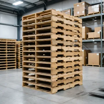 Warehouse stacks of recycled pallets