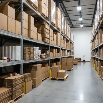 Cardboard boxes organized in a warehouse