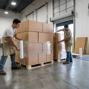 Warehouse team preparing palletized freight