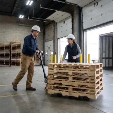 Warehouse team preparing 48x40 pallets