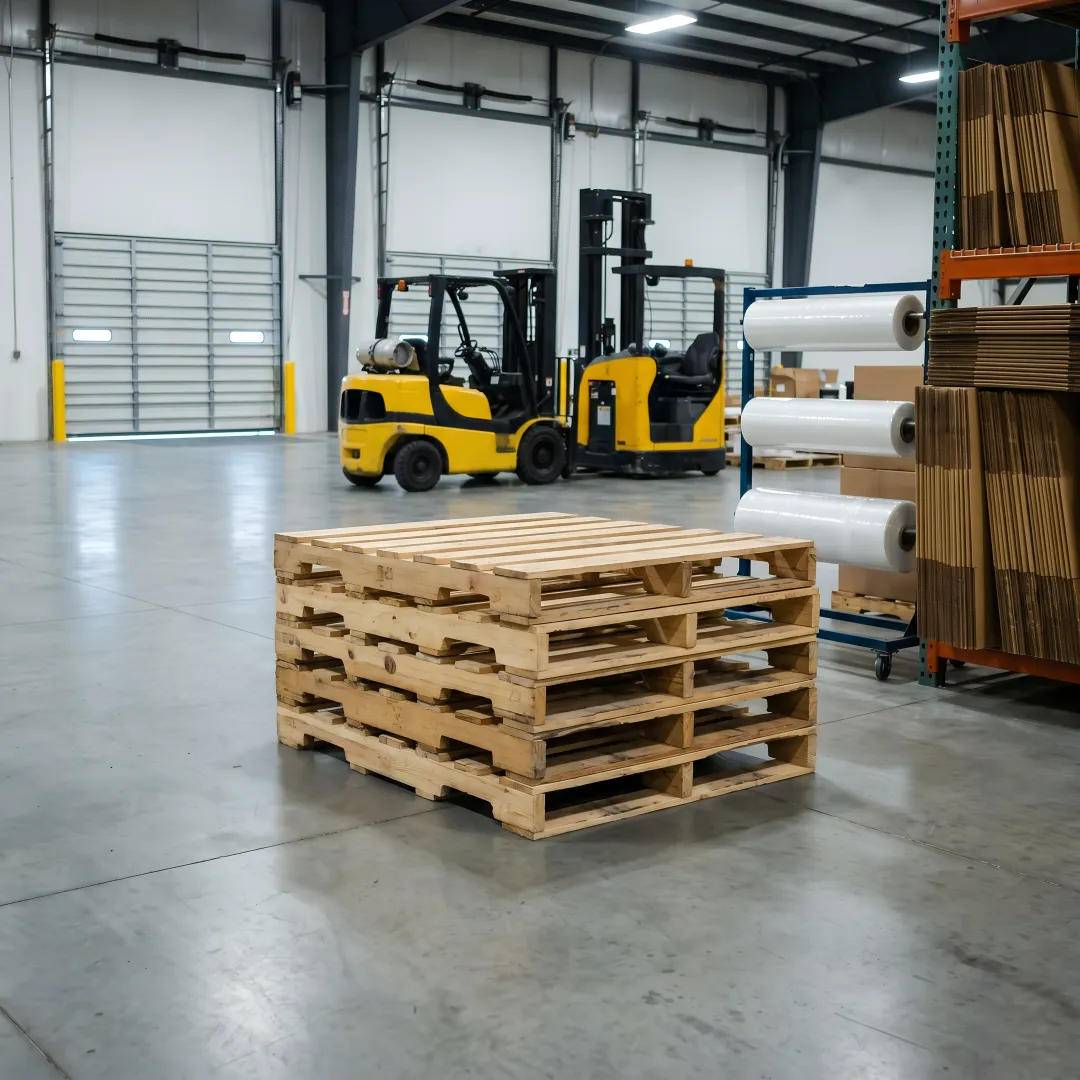 Custom pallets stacked in a warehouse