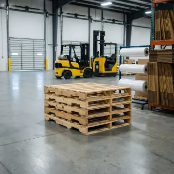 Custom pallets stacked in a warehouse