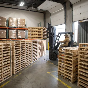 Custom wood pallets in Maryland warehouse