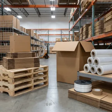 Custom pallets and shipping crates in a warehouse