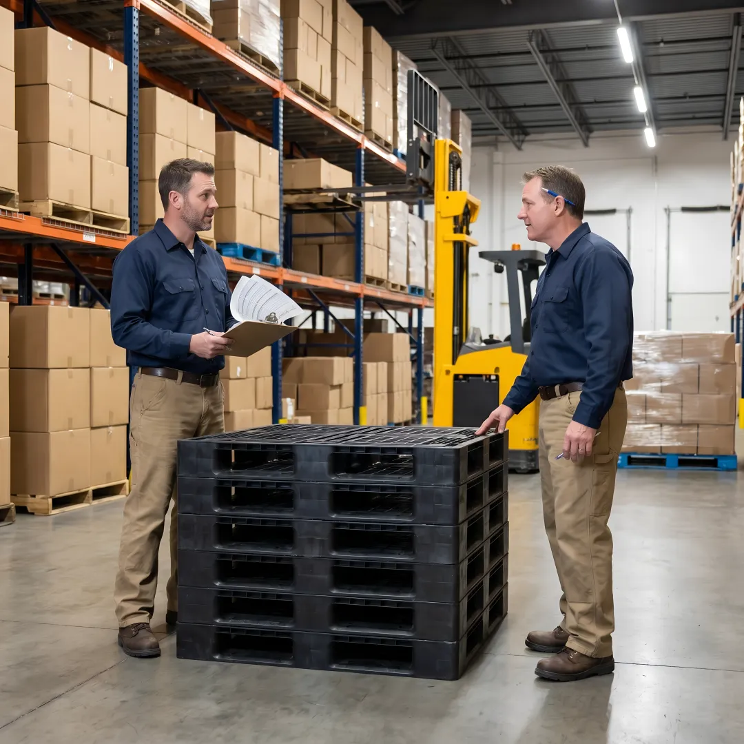 custom plastic pallets in a warehouse