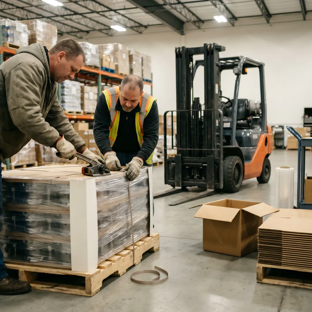 Custom pallets prepared for automotive parts shipping