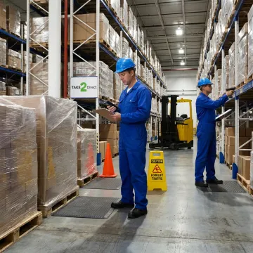 Warehouse stocked with pallets and packaging supplies