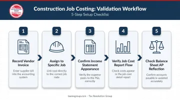 5-step construction job costing test transaction validation process flow