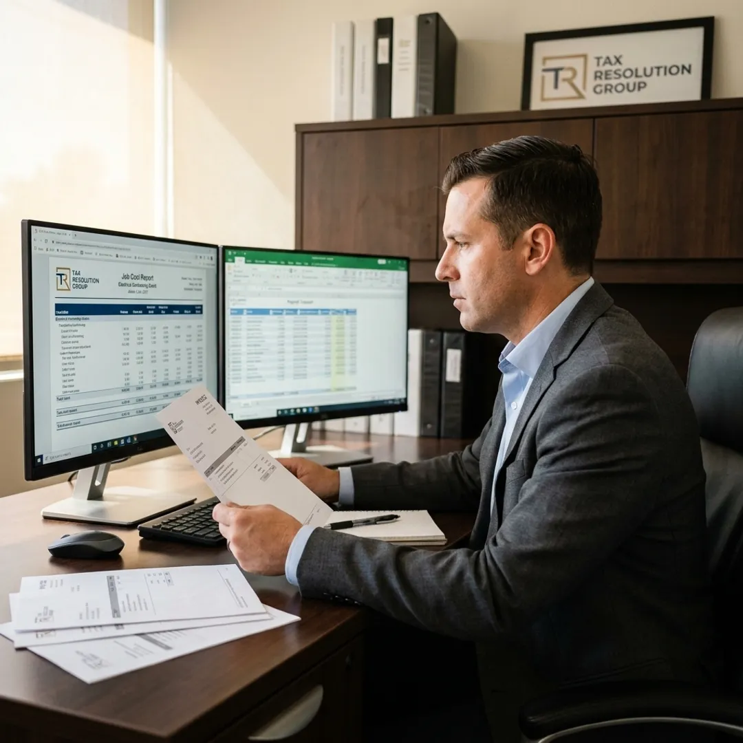 Accountant preparing reports for electrical contractor