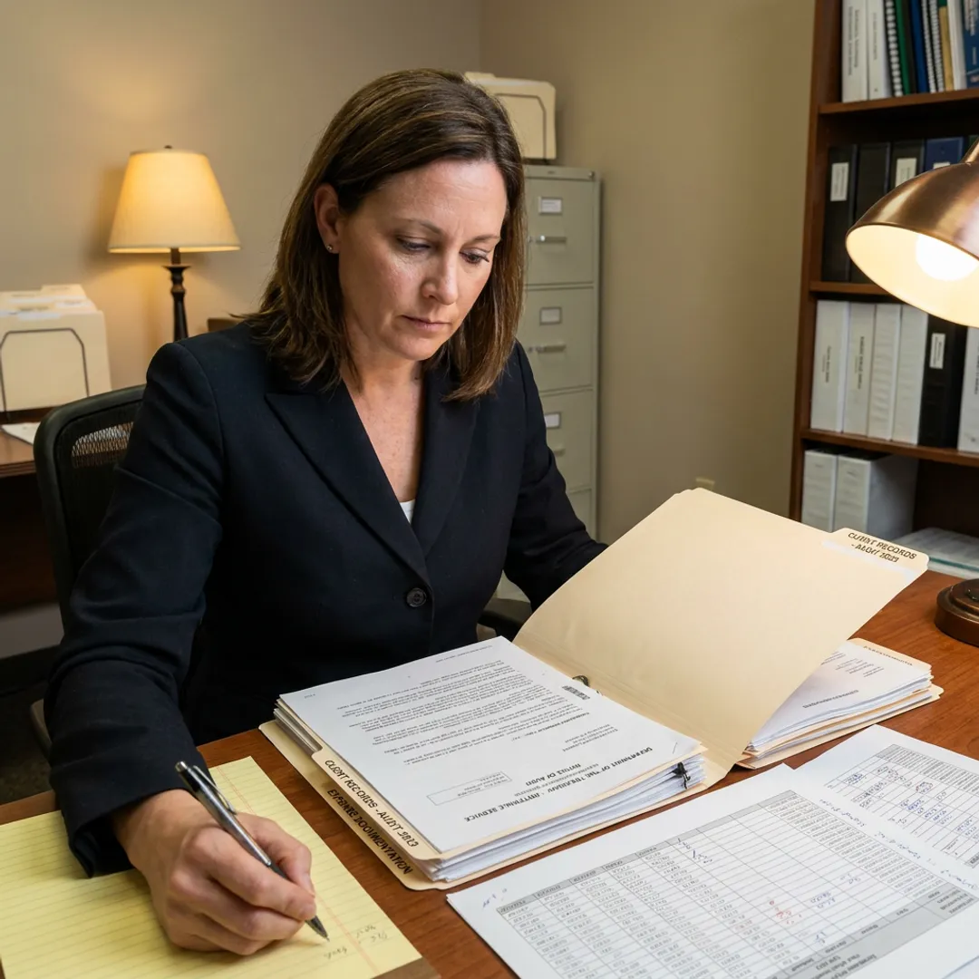 Tax advisor organizing IRS audit documents