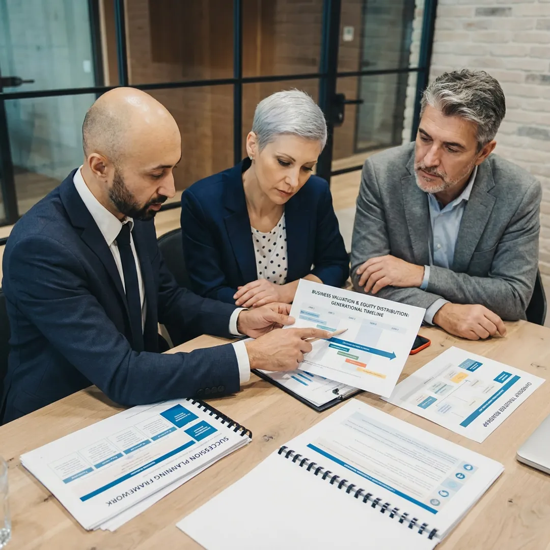 Business owners reviewing succession planning documents