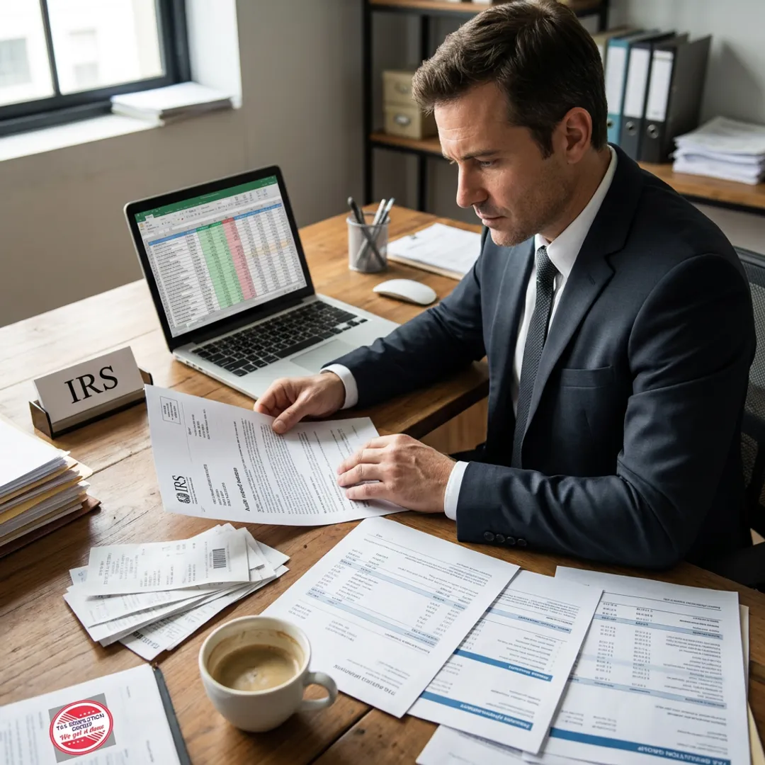 Tax professional reviewing audit documents
