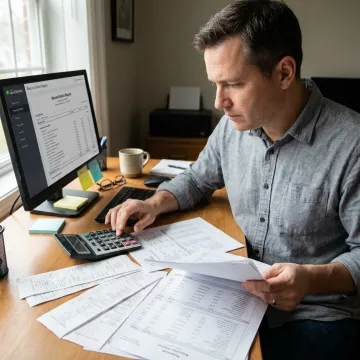 Bookkeeper reviewing reconciliation reports