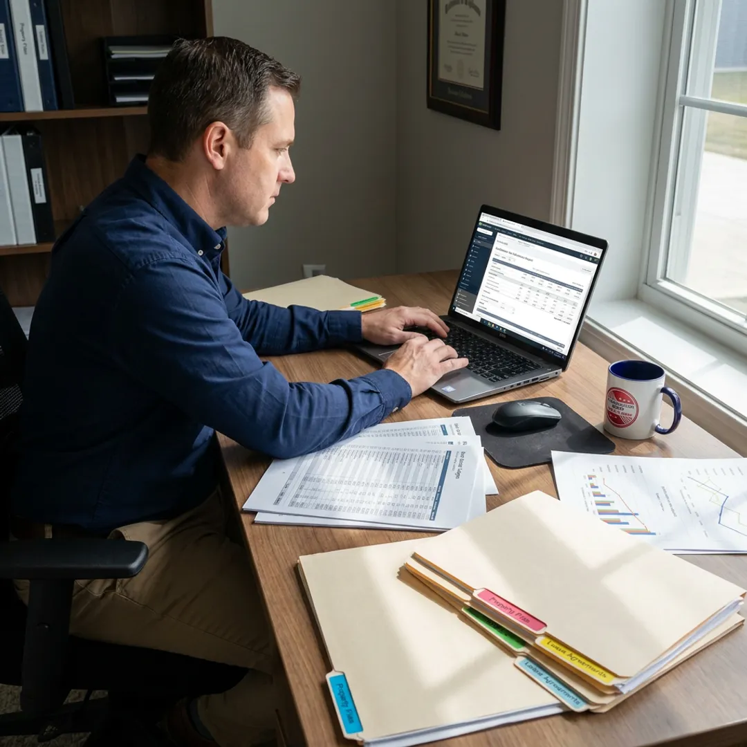 Accountant reviewing real estate financial reports