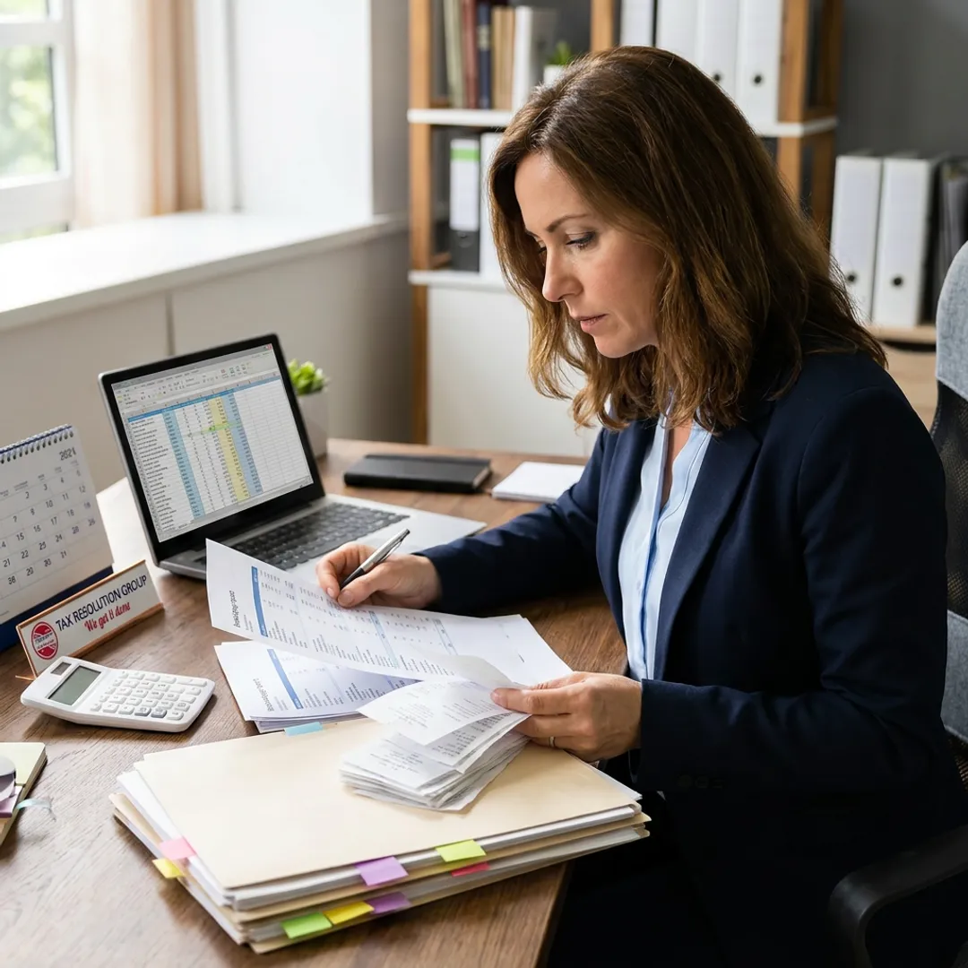 Accountant reviewing small business financial reports