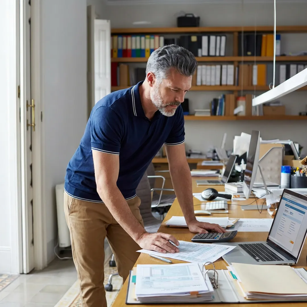 Tax advisor reviewing income tax documents