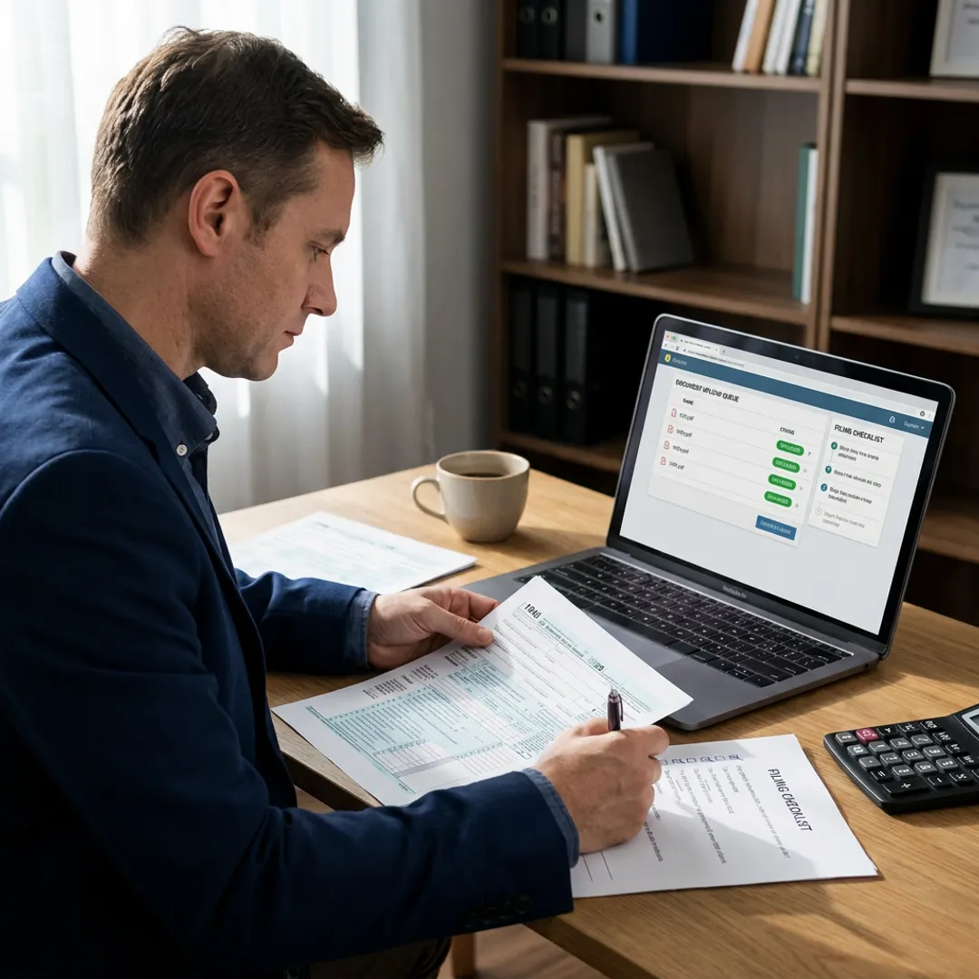 Tax preparer reviewing online filing documents
