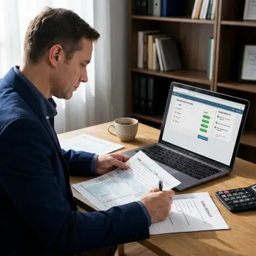 Tax preparer reviewing online filing documents