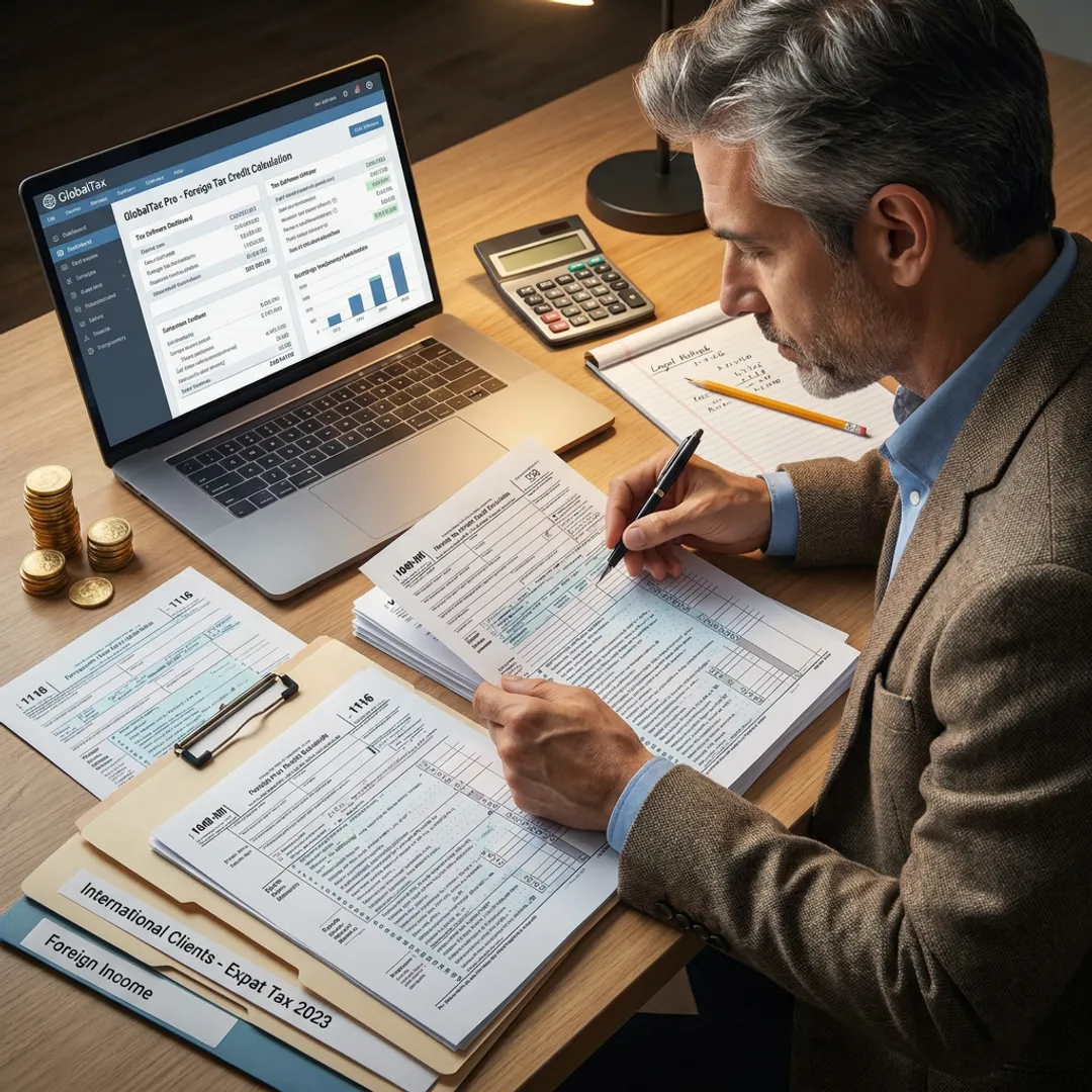 Tax professional reviewing expat filing documents