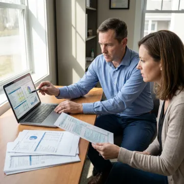 CPA reviewing financial reports with a business owner