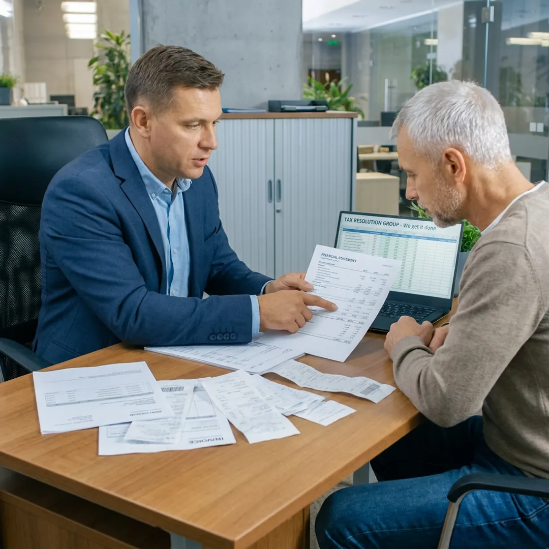 Advisor reviewing business tax reports