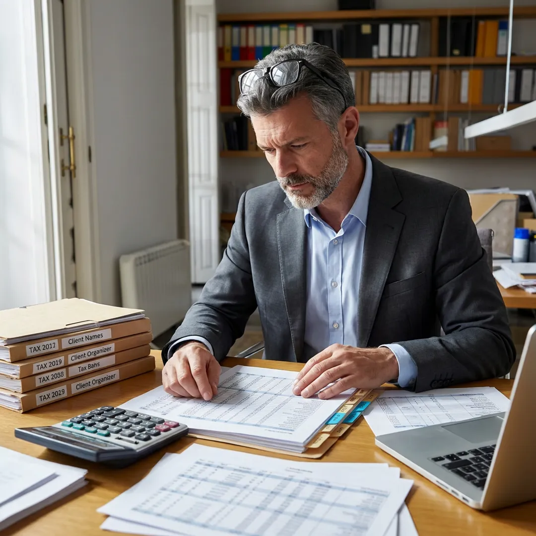 Tax professional reviewing documents
