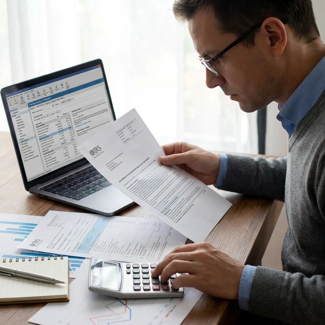 Tax professional reviewing IRS documents