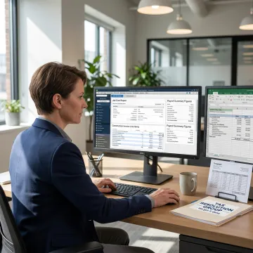 Construction accounting professional reviewing project finances
