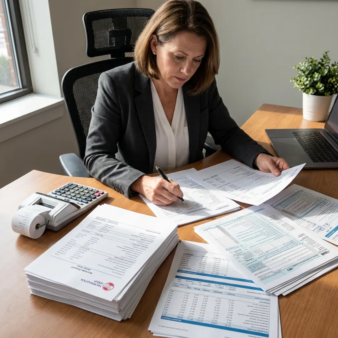 Tax professional organizing corporate tax documents