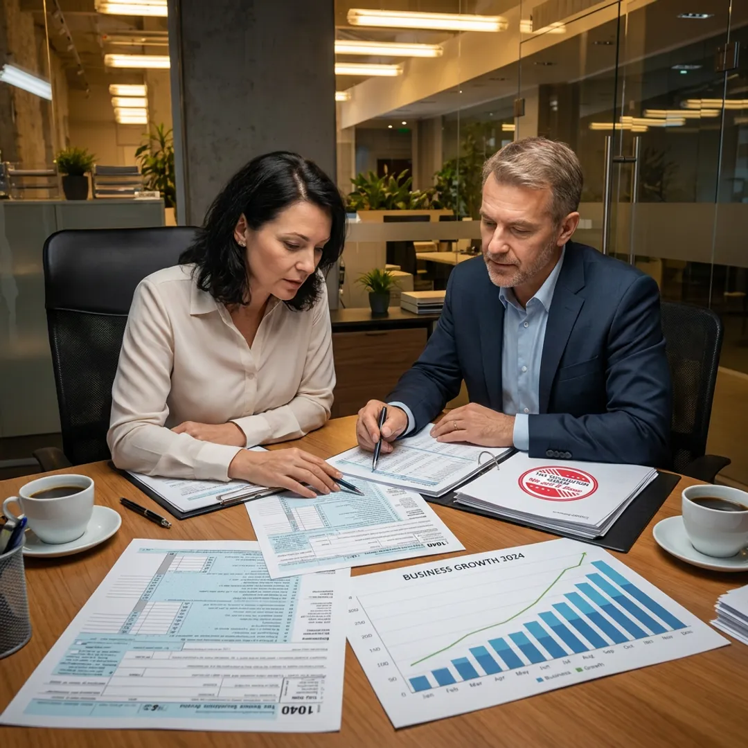 Advisor reviewing tax documents with business owner
