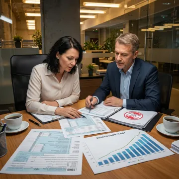 Advisor reviewing tax documents with business owner