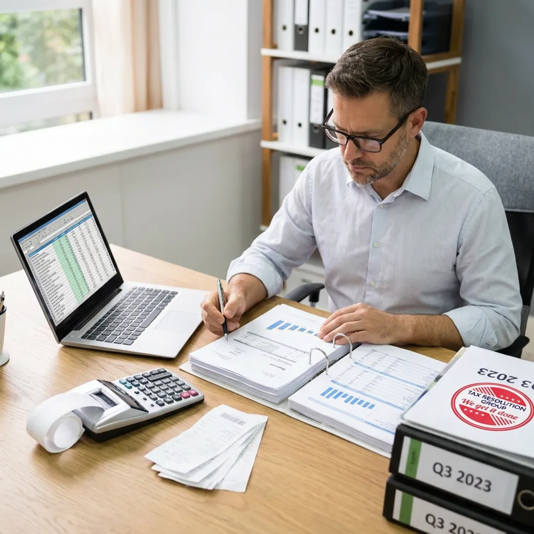 Accountant reviewing small business financial reports