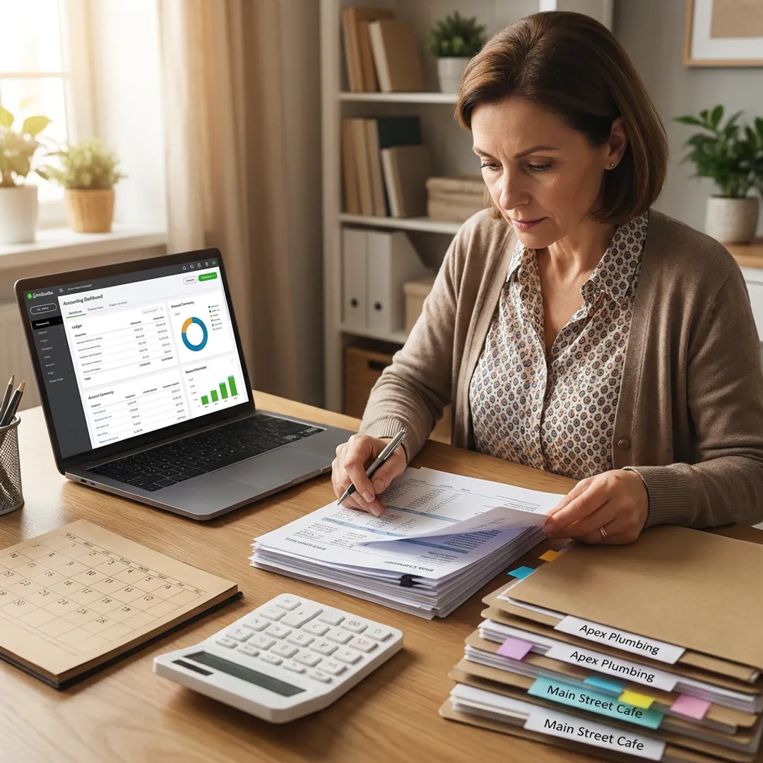 Bookkeeper reviewing financial reports