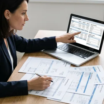 Construction accounting professional reviewing financial reports