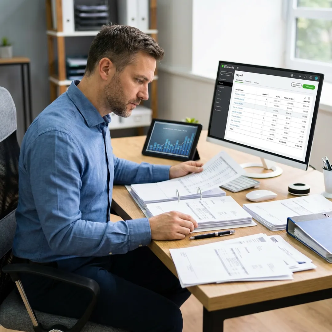 Accountant reviewing construction business financial reports