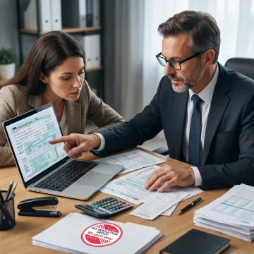 Tax consultant reviewing deductions with a client