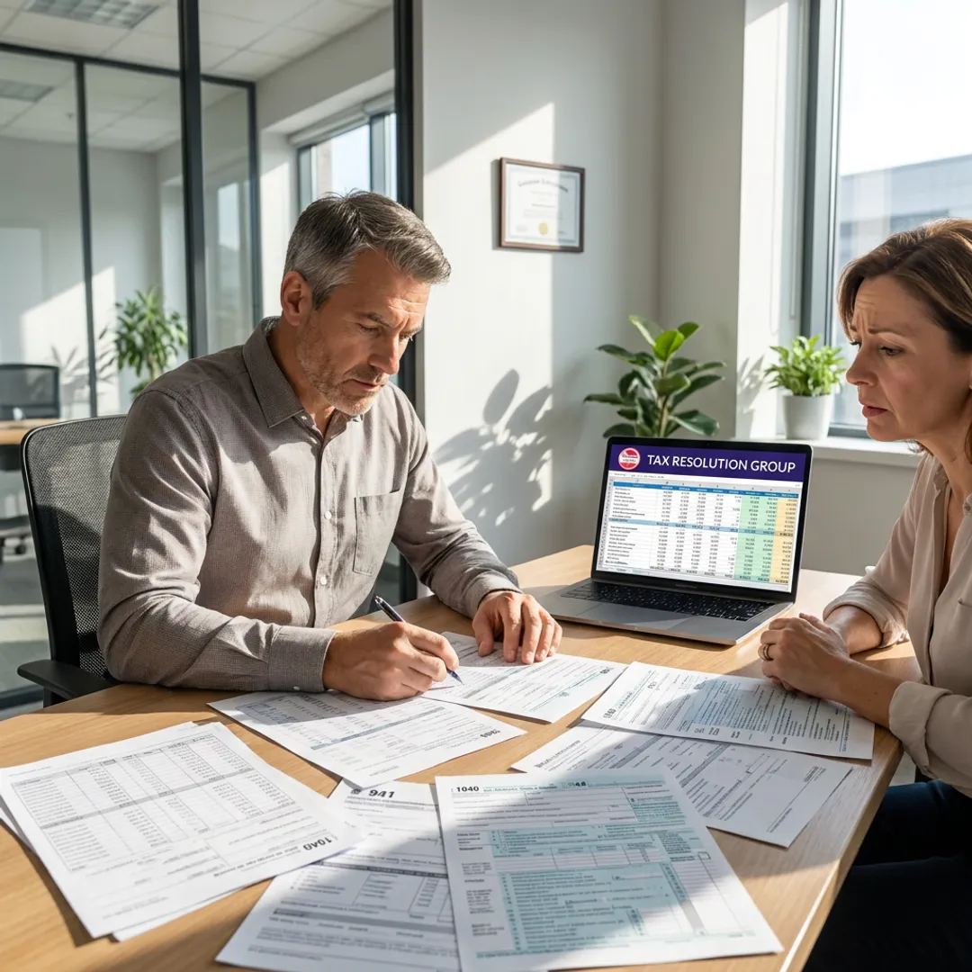 Accountant reviewing payroll records with a small business owner