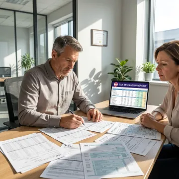 Accountant reviewing payroll records with a small business owner