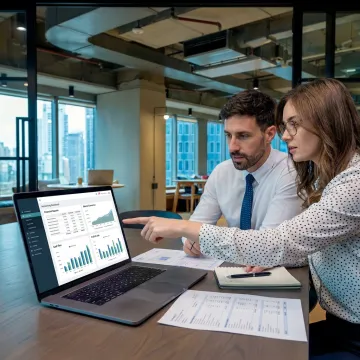Business accounting advisor reviewing financial dashboard