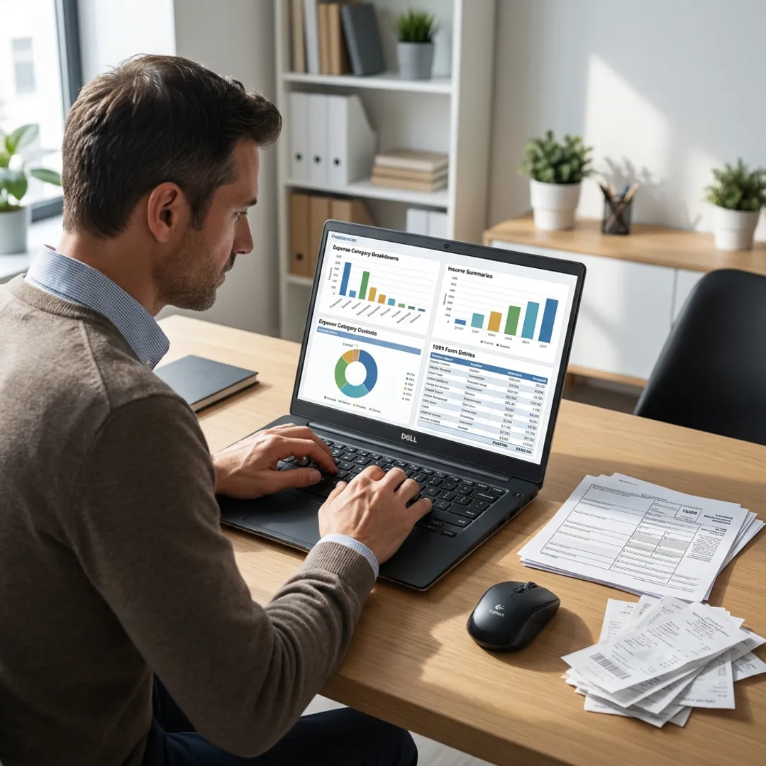 Accountant reviewing freelancer 1099 bookkeeping records