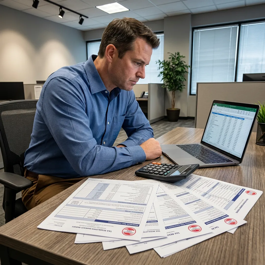Real estate accountant reviewing tax documents